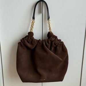 DeMellier Brown Suede Shoulder Bag with Gold Chain